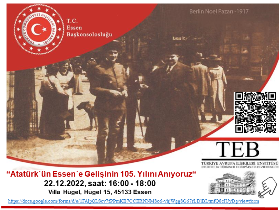 Essen Başkonsolosluğu’dan davet: Atatürk’ün Essen’e gelişinin 105. yılını anıyoruz