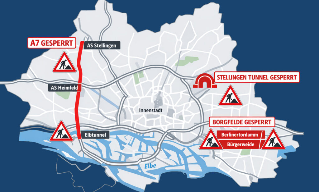 Hamburg’da Trafik Alarmı: A7 Otoyolu 55 Saat Kapanacak, Şehir İçinde Ek Yol Kısıtlamaları