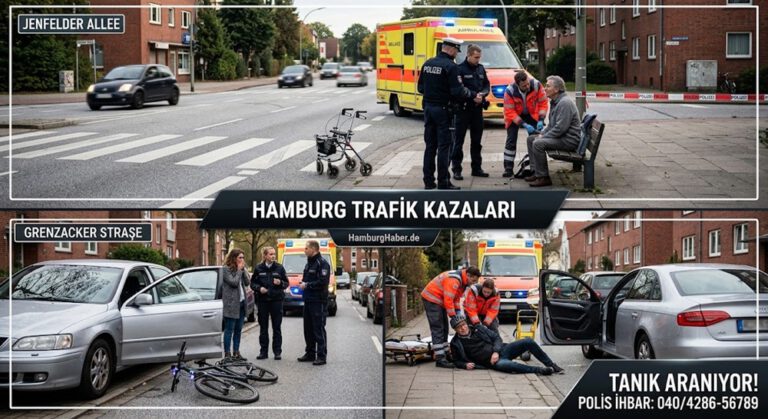 Hamburg’da yarım saat arayla iki kaza: 87 yaşındaki yaya ağır, bisikletli hayati tehlikede